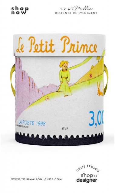 Cutie rotunda personalizata din mucava pentru trusou botez baieti Le petit Prince 1
